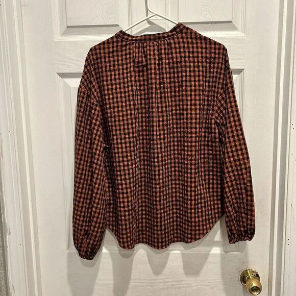 A New Day Ladies Size Large Orange Black Checked Shirt With Long Sleeves - Picture 5 of 6